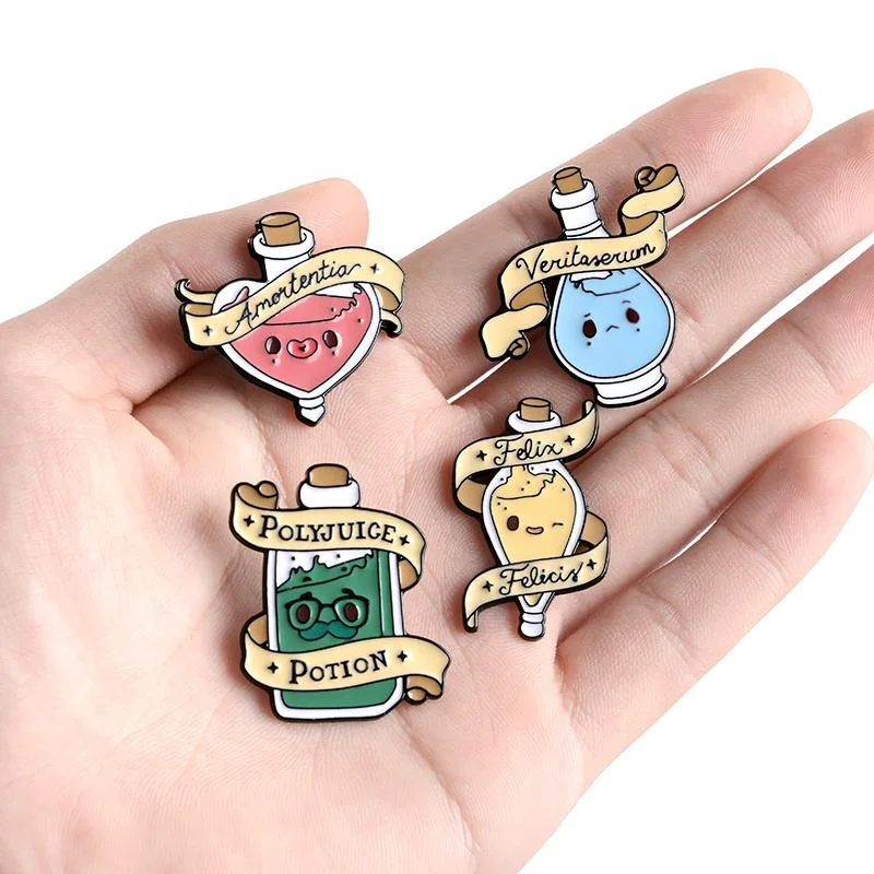 Custom Magic Potion Enamel Pins Transform Lucky Magic Bottle Love Lapel Badges Shirt Bag Pins and Brooch Movie Jewelry Gift for Student