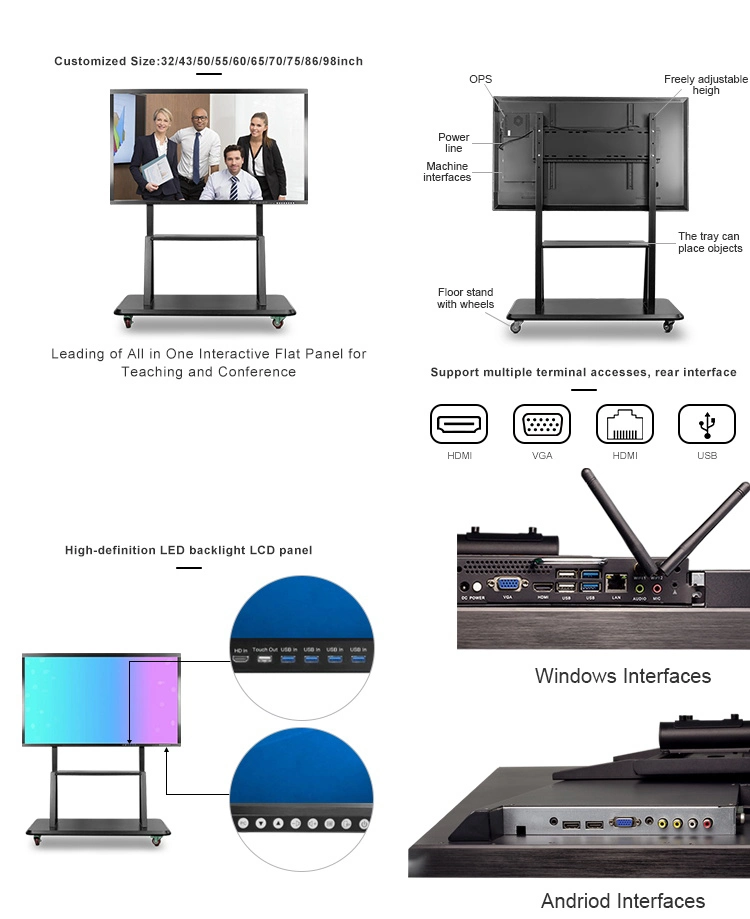 Customized 86 Polegadas quadro branco interativo da placa Smart Plana interativo para educação