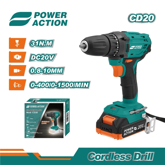 Power Action Lithium Battery Cordless Impact Drill Driver with Fast Charge