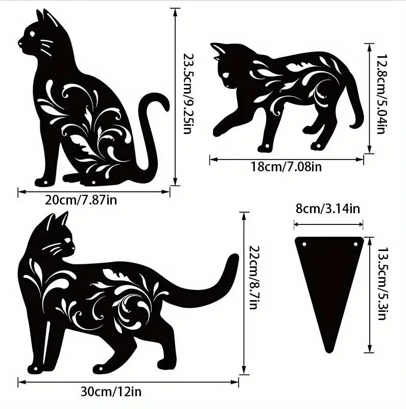 Metal Cat Garden Statues Black Cat Silhouette Stakes Garden Outdoor Statues Animal Stakes Halloween Decor