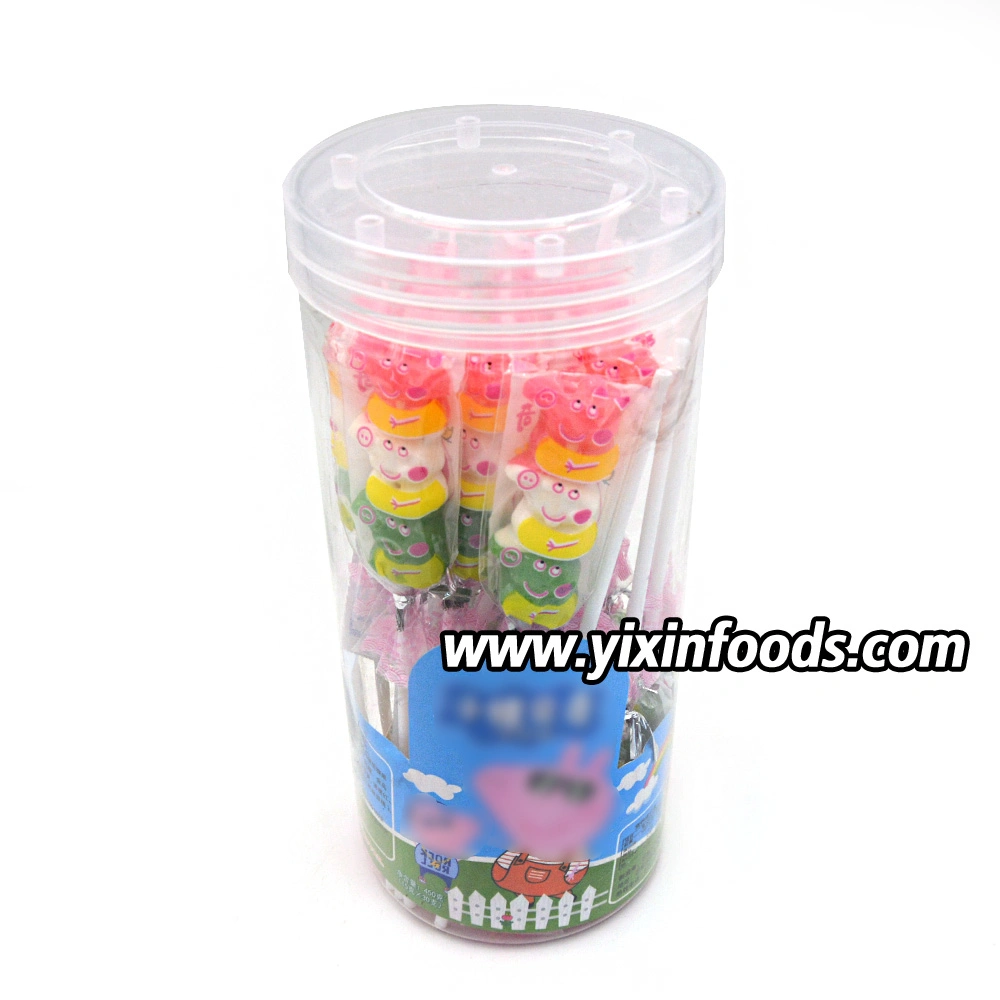 Factory Wholesale/Supplier Kids Cartoon Piggy Fruit Lollipop Hard Candy