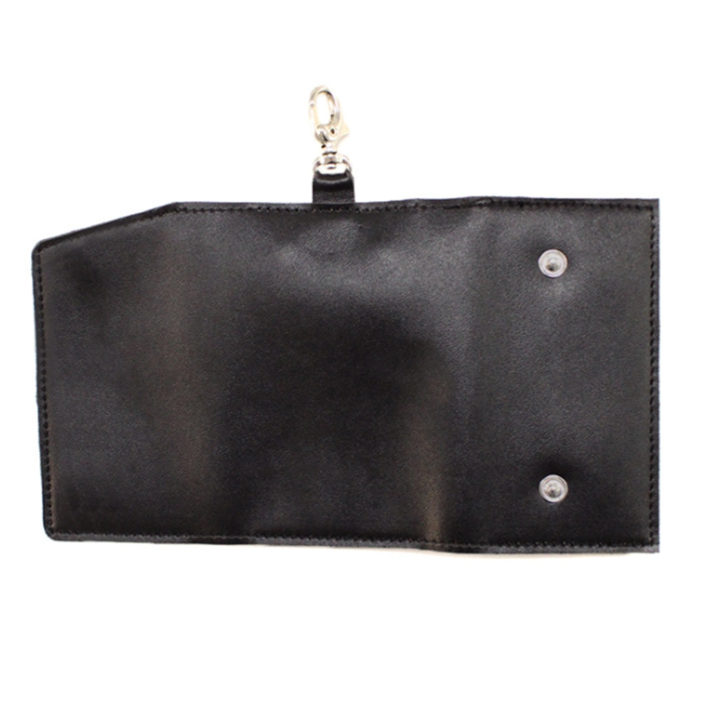 Small Fashion Tri Fold Black Holder Faux Leather Chain Key Wallet