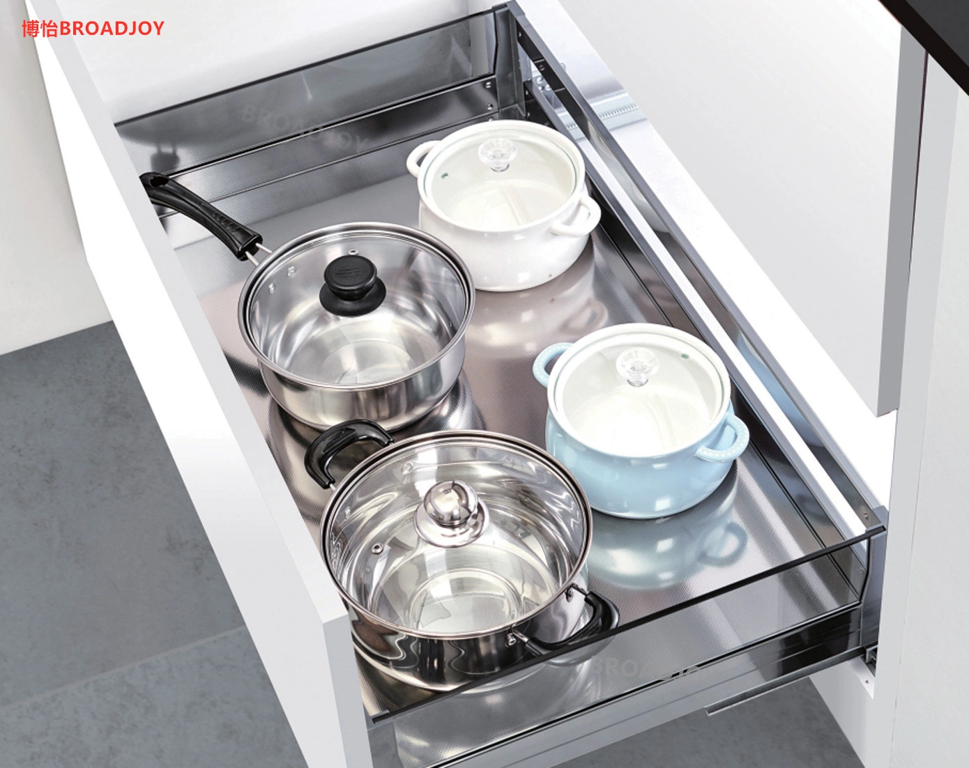 China Proveedor Push-Pull Armario de almacenamiento Cajón de vidrio Organizador Cesta Cocina Accesorios Utensilios de cocina Gafas Rack