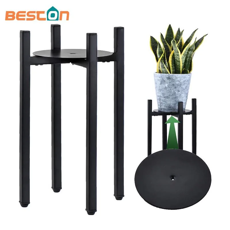 Soporte de planta Negro Soporte de Rack de Hierro forjado Bandeja Jardín Interior Florero