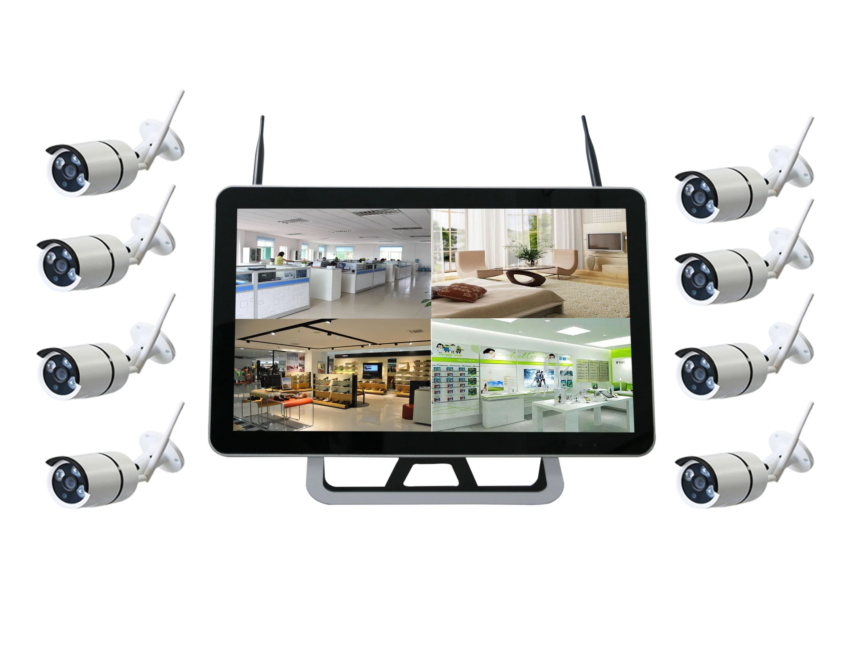 15 Inch 8 Channel White Wireless HD 1080P CCTV & Nigh Vision WiFi Camera