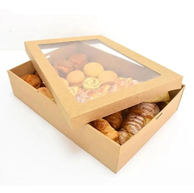 Disposable Tableware Bento Lunch Takeaway Food Kraft Paper Grazing Catering Box with Window Lid