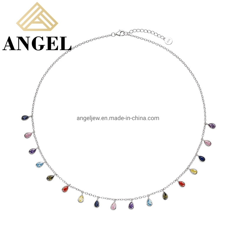 Accessoires en gros Bijoux en argent 925 Arc-en-ciel Cubic Zirconia Pierre précieuse Cristal Pierre Boucle d'oreille pendante élégante Colliers Bijoux fins Bracelets de mode.