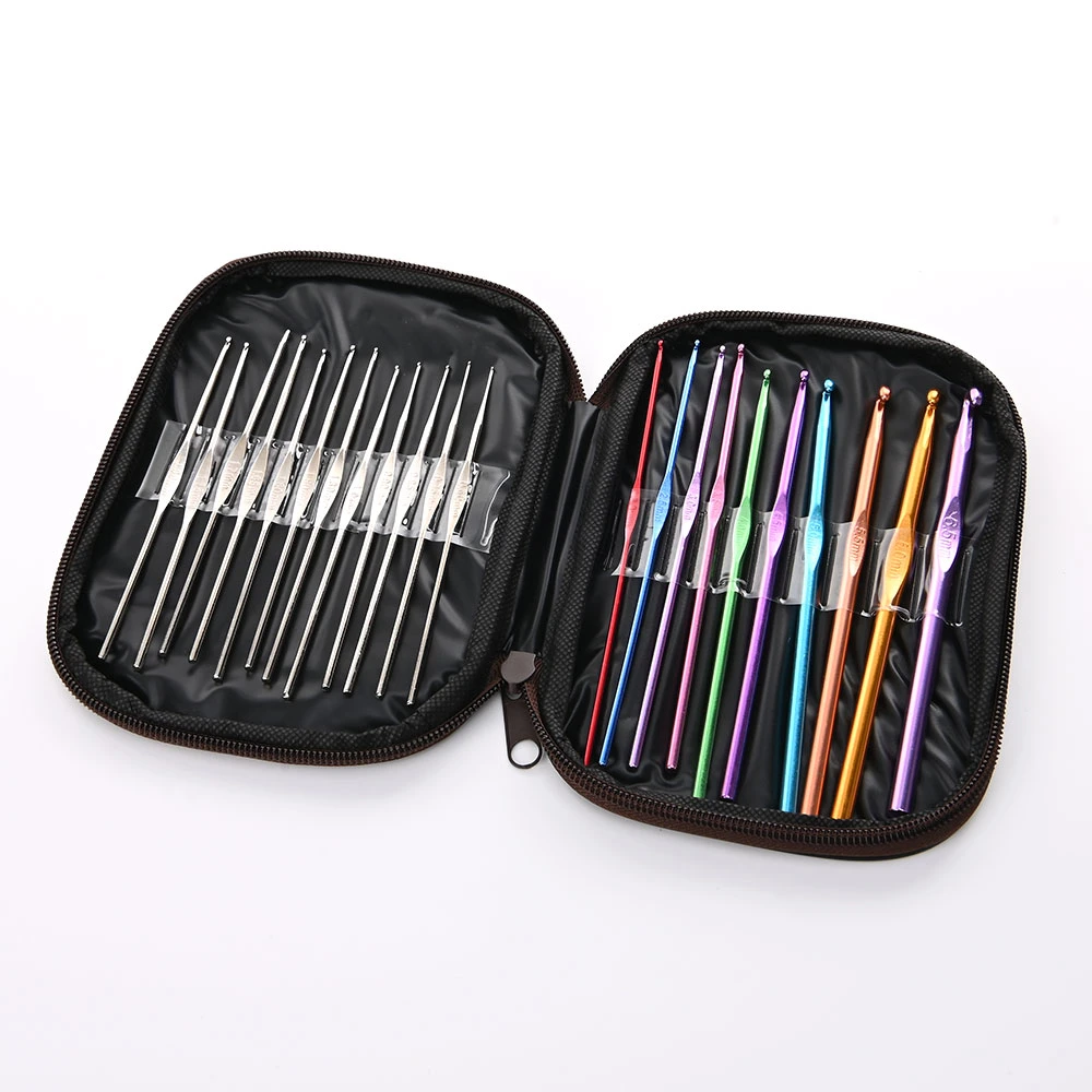 Multi-Color Aluminum 2mm-10mm Crochet Single Hook Yarn Knitting Needle Set