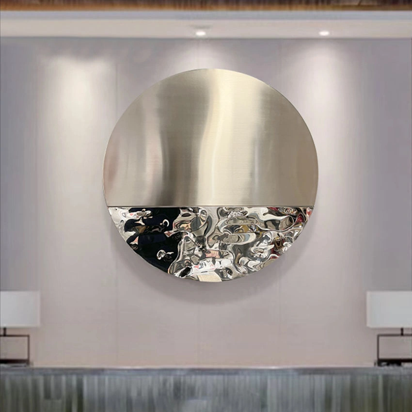 Metal Art Wall Living Room Decor Circle Mirror Stainless Steel Sculpture Hotel