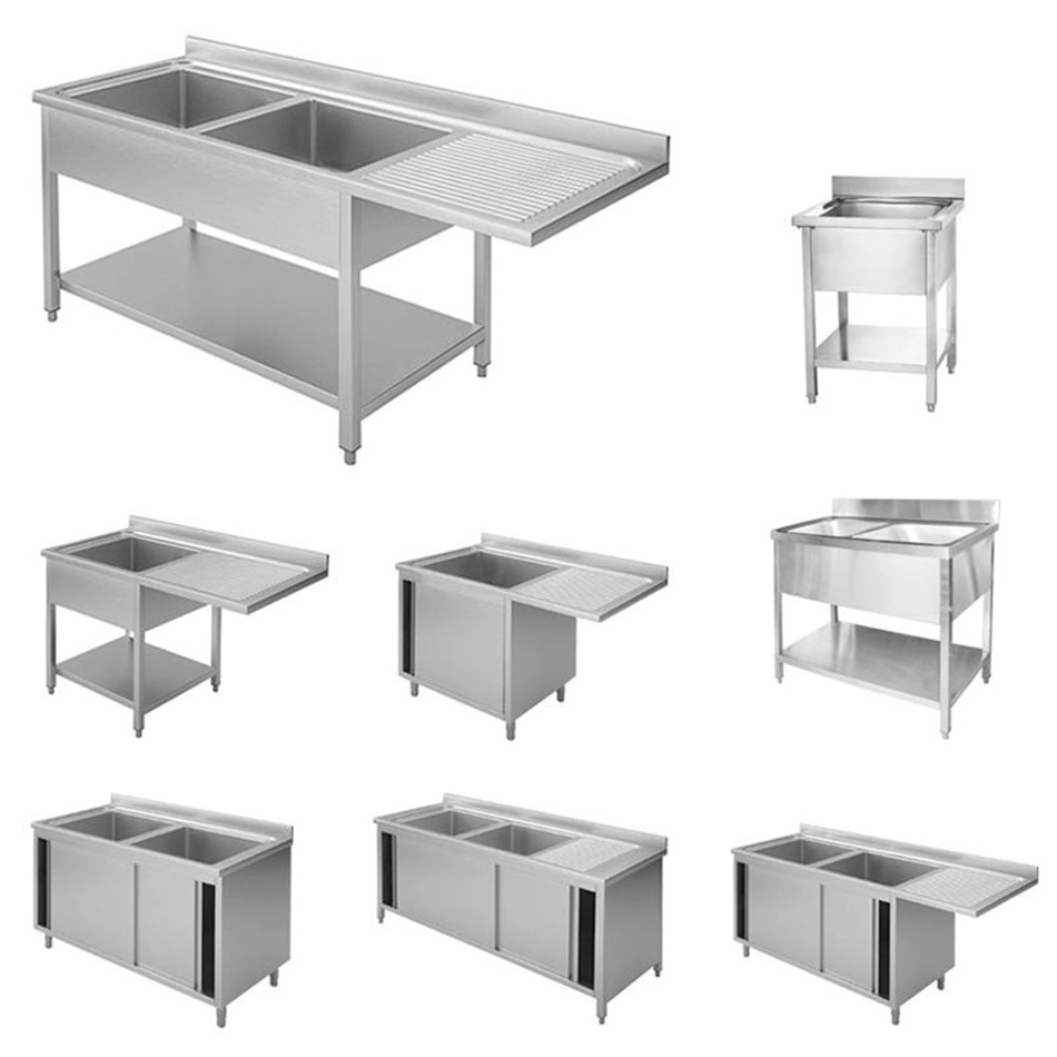 Commercial Stainless Steel Double Sinks with Drain Board