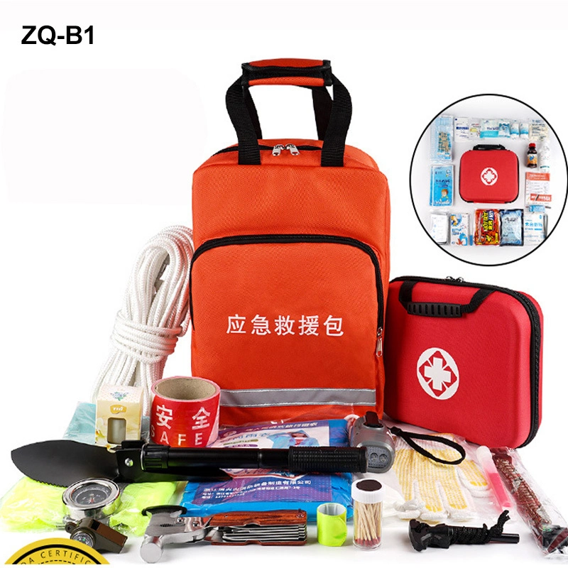 Red Cross List Backpack, Medical Supplies Bag First Aid Rucksack with Multi-Function Flashlight Emergency Manual Anti-Slip Gloves
