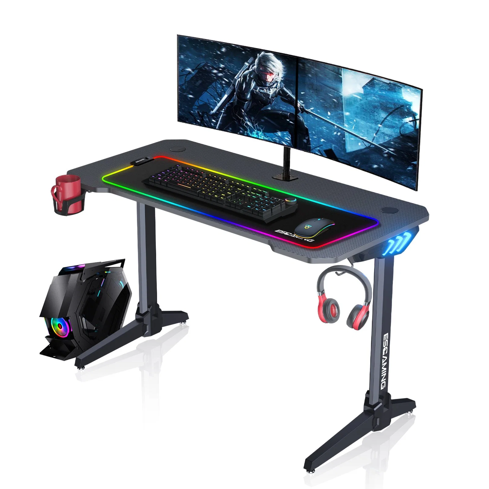 Ordinateur de bureau Table de jeu avec la lutte contre la lumière LED RVB de la respiration, Racing Tableau E-Sports PC de bureau ergonomique pour la maison ou bureau