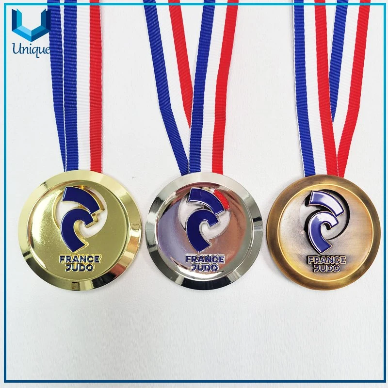 Custom Premium Design Standarble Medal, 85mm Gold Silver Bronze France Yudo Medal with Ribbon