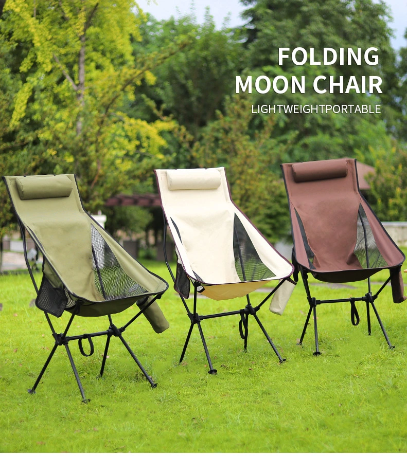 Outdoor Ultra-Light Aluminum Alloy Folding Chair Portable Heightened Space Chair Backrest Chair Fishing Leisure Breathable Moon Chair