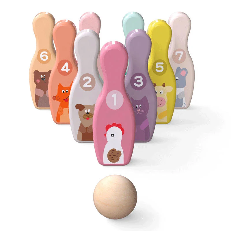 Children's Wooden Cartoon Animal Bowling Sports Toys Outdoor Leisure Table Game