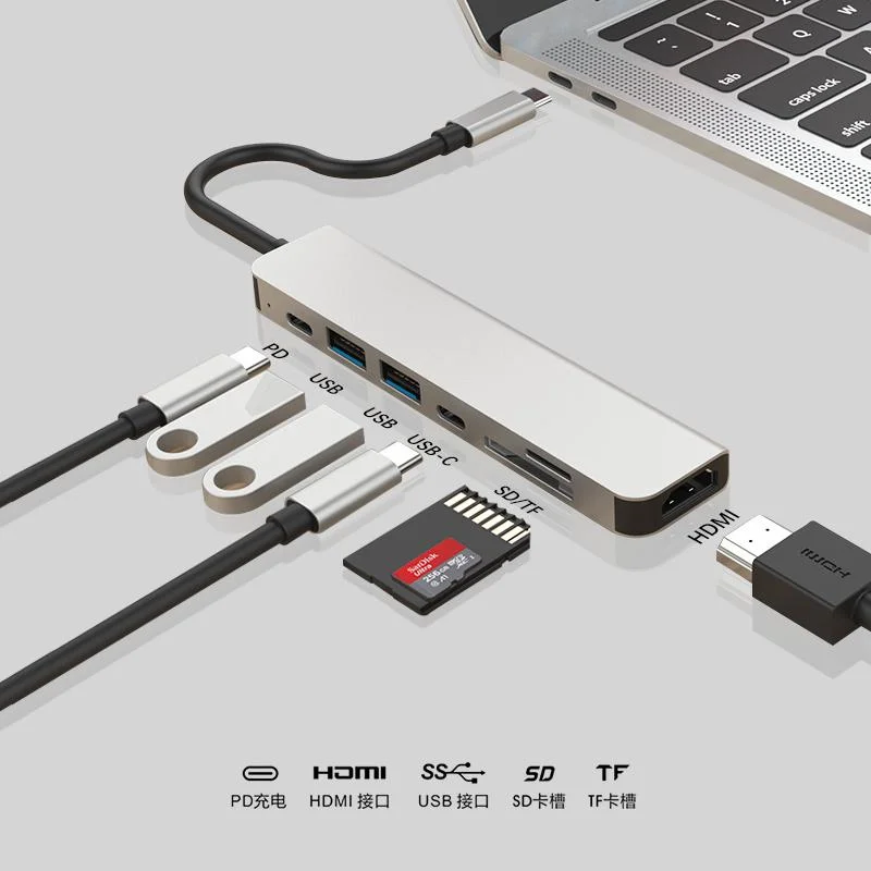 7 in 1 USB 3,1 Typ C auf HDMI und RJ45 Ethernet Pd TF Converter Hub-Kabel