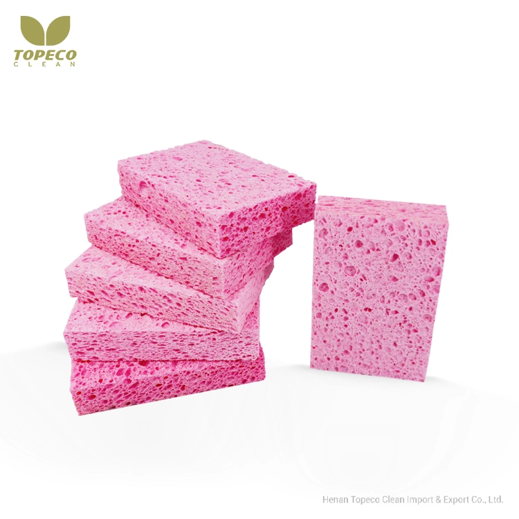 Topeco Customized Pink Biodegradable Cleaning Tool Wood Pulp Cellulose Sponge