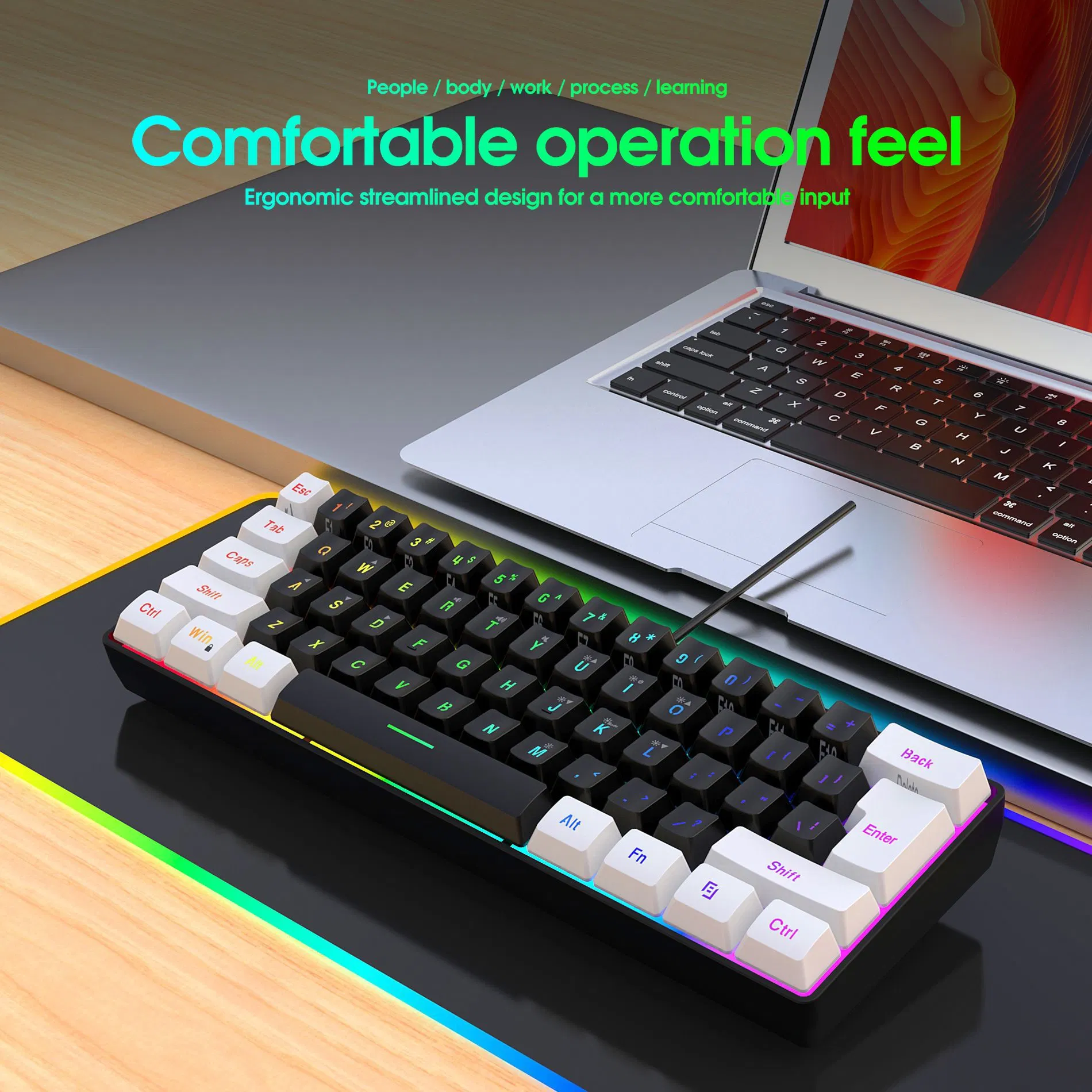 Novo 61principais peças de computador mini-teclado para jogos Feelsuitable mecânico para Desktop Laptop