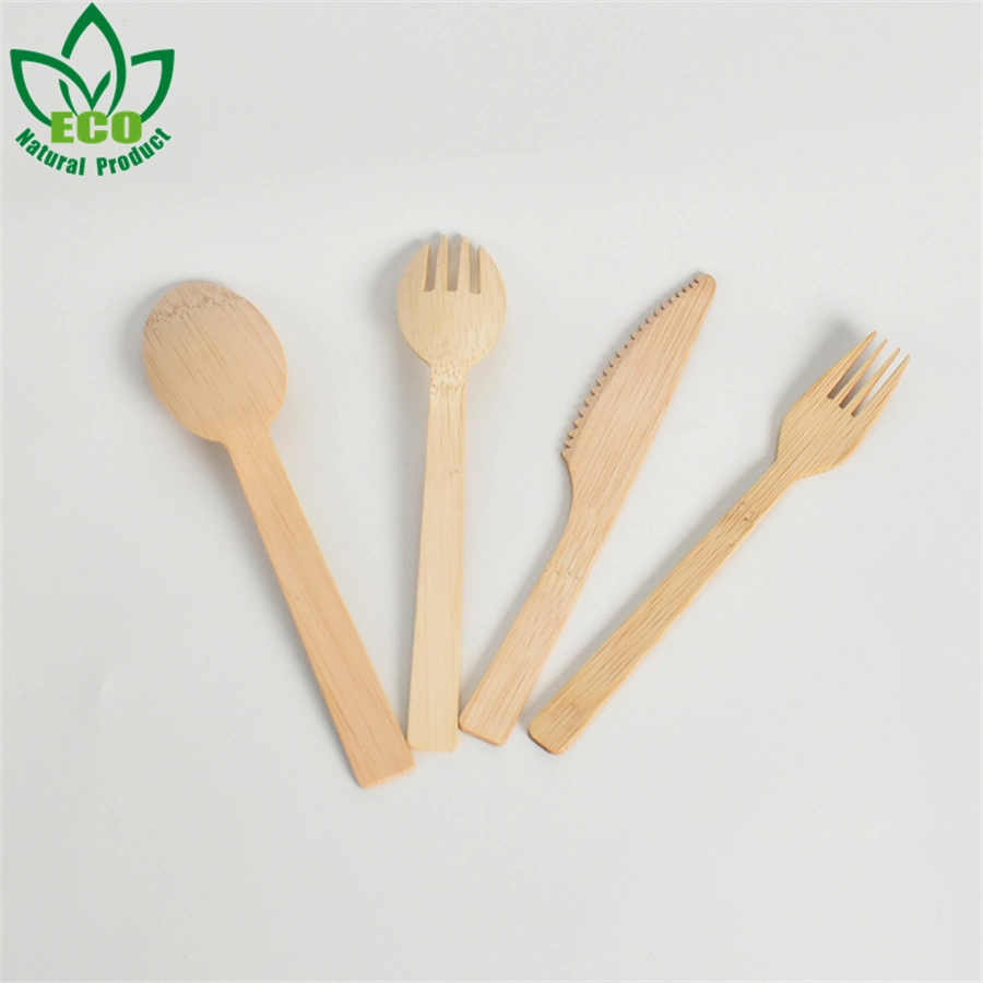 Échantillon gratuit Fabricant Bamboo Cutlery ensemble jetable couverts Table Knife Cuillère à fourchette pour plats à emporter