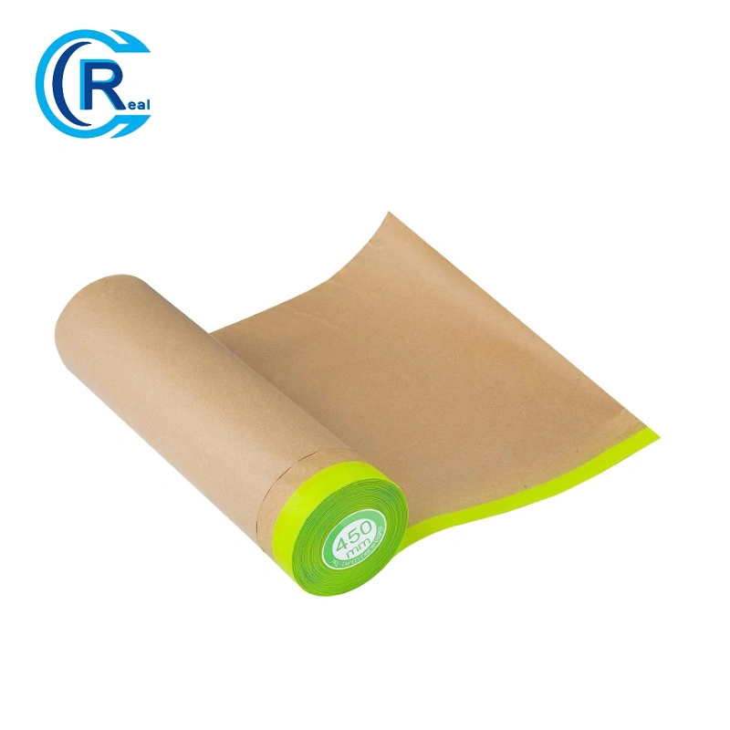 Pre-Taped Masking Paper for Painting - 24 Inch X 50 Feet Tape and Drape Painters Paper, Paint Adhesive Protective Paper Roll for Covering Skirting, Frames, Cars