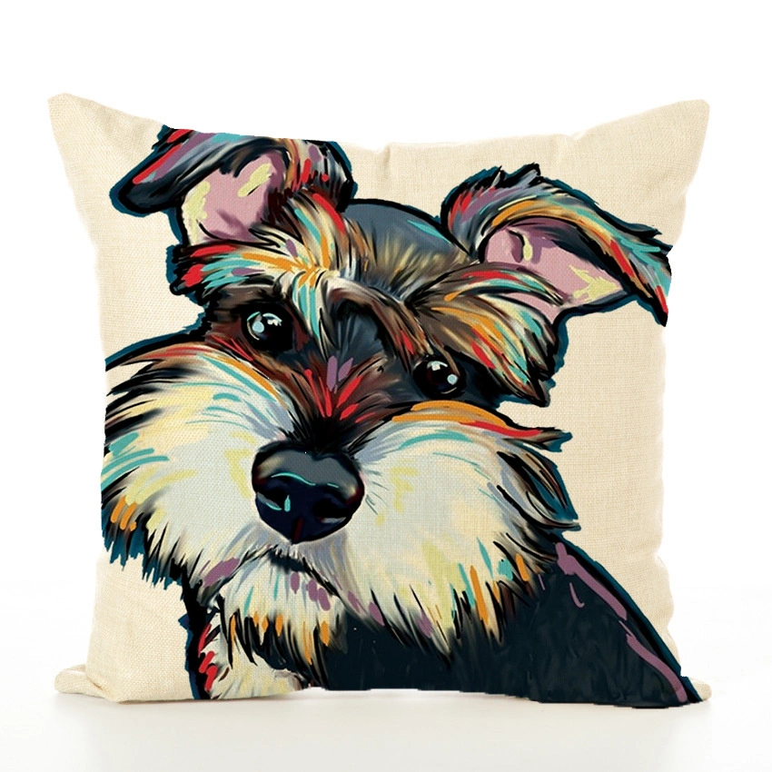 Ready to Ship Painted Dog Linen Decorative Cute Office Home Sofa Seat Cushion Cover