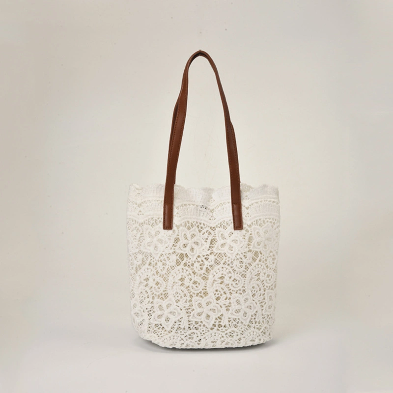 Women Lace Tote Bag with Leather Handdles