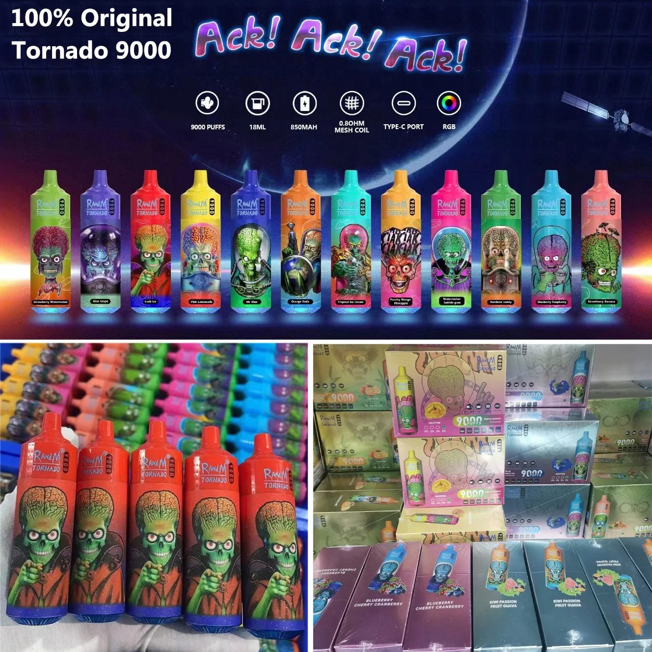 Original Randm Tornado 9000 Puffs 48 Flavors OEM Welcome Pen Style E Cigarettes 9K Disposable/Chargeable Vape