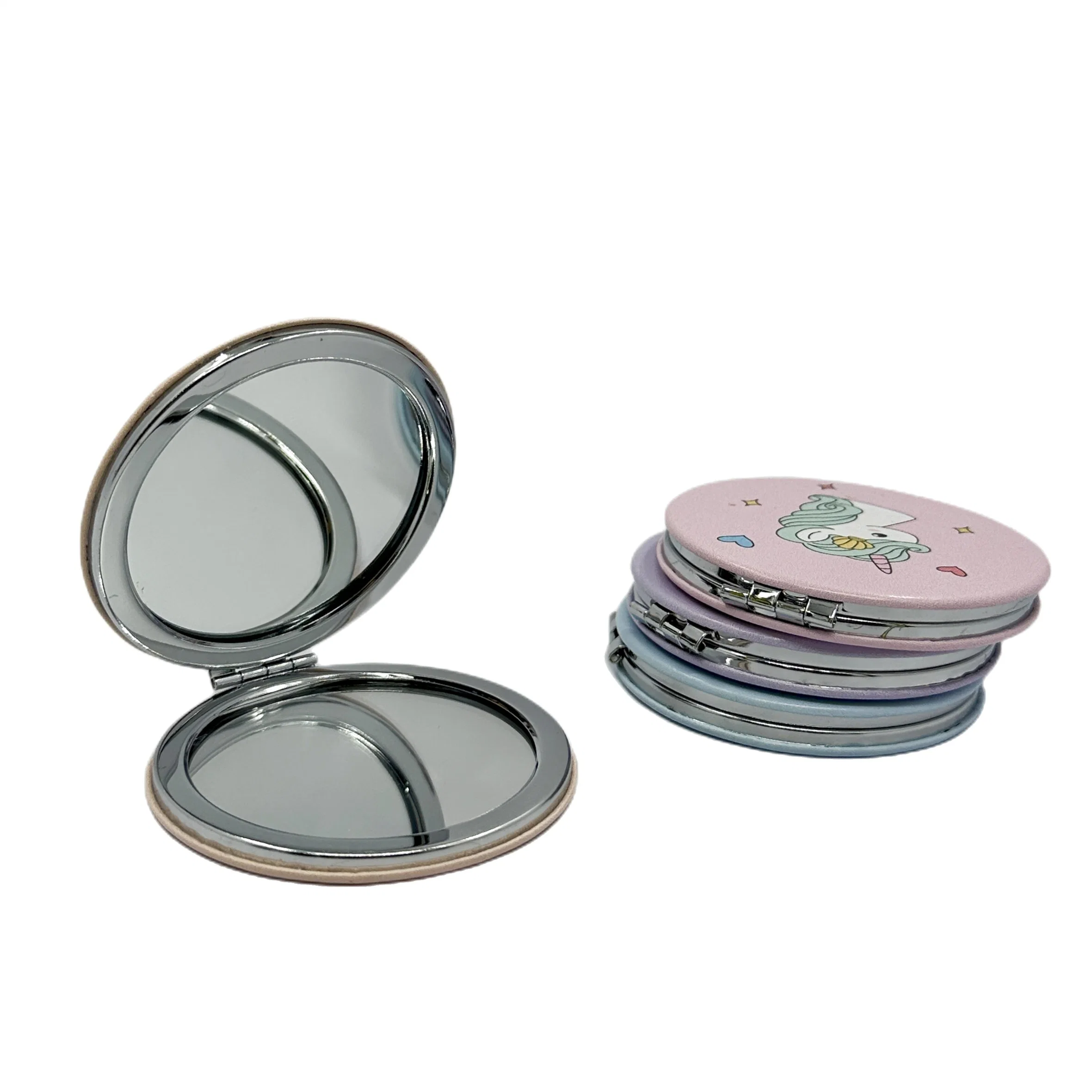 Promotion Round Shaped PU Leather Cosmetic Compact Pocket Mirror