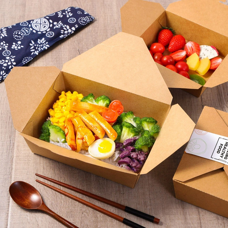 Factory Hot Sale Disposable Take Away Kraft Paper Lunch Box Paper Food Container 300PCS Per Carton