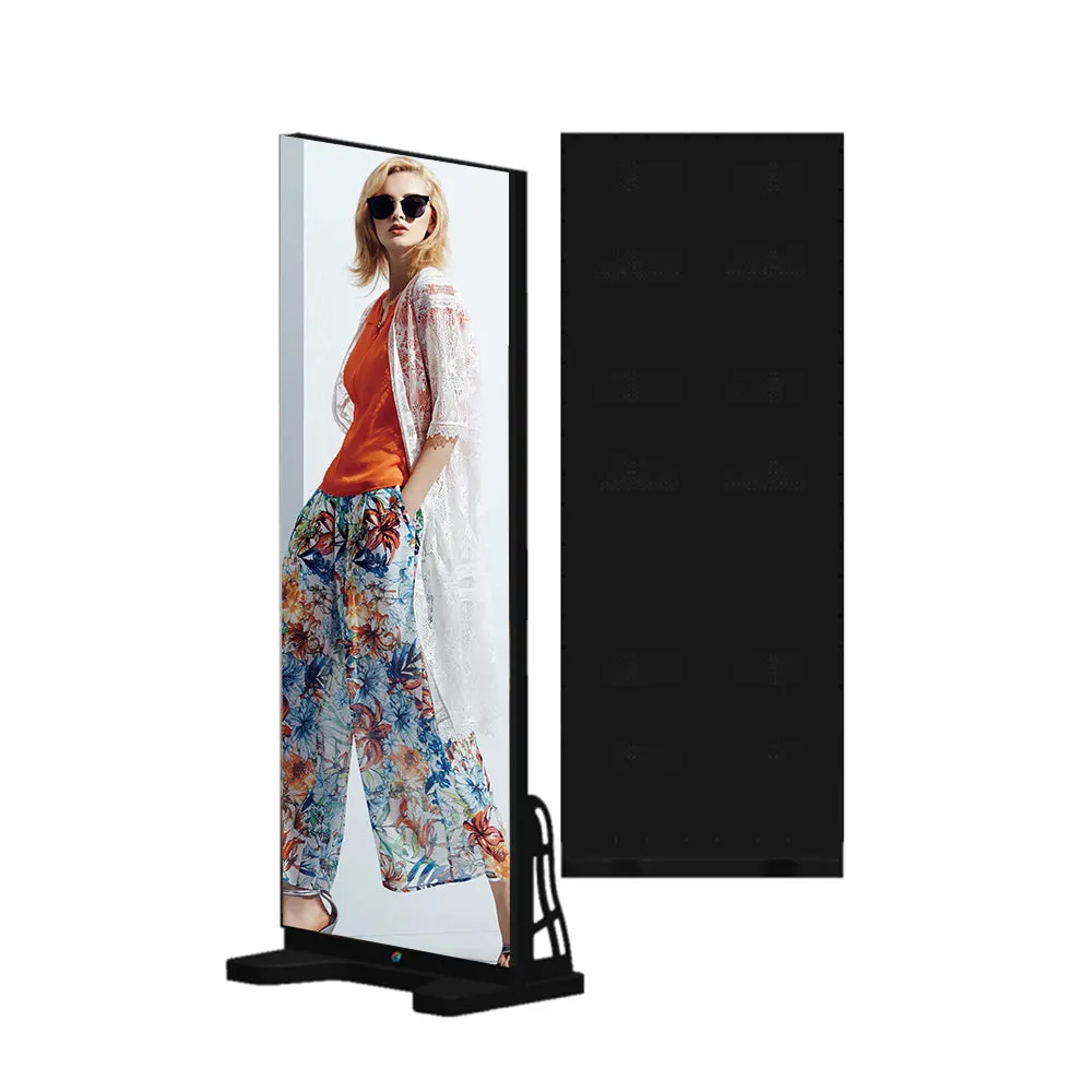 P1.86, P2, P2.5 P3 Gob Flooring Standing LED Poster 4G WiFi USB Movable Mirror Poster LED Display Screen 640*1920mm