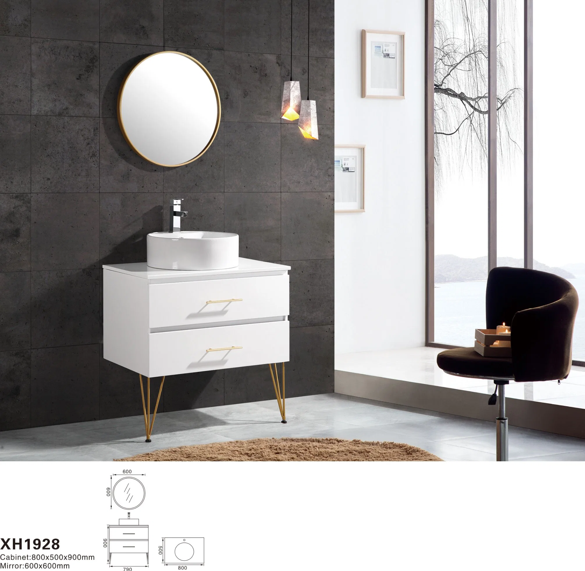 Hot Seller White Painted Bathroom Furniture Cabinet with LED Mirror