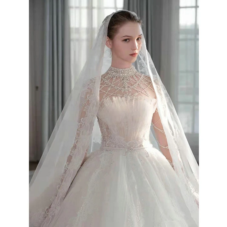 New Sexy Long-Sleeved Wedding Dress Bridal Wedding Dress Lace Big Tail