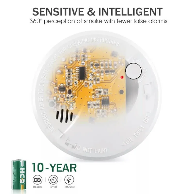 10 Years 85dB Photoelectric Smoke Detector Fire Alarm