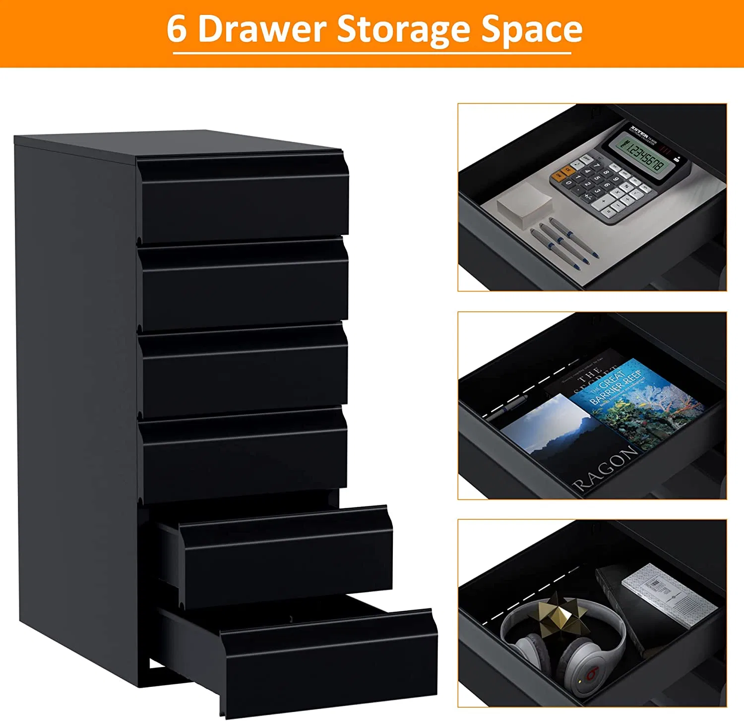 6 Drawer Metal Chest, Under Desk Small Storage Cabinet, 6 Drawer Metal Storage Organizer for Office