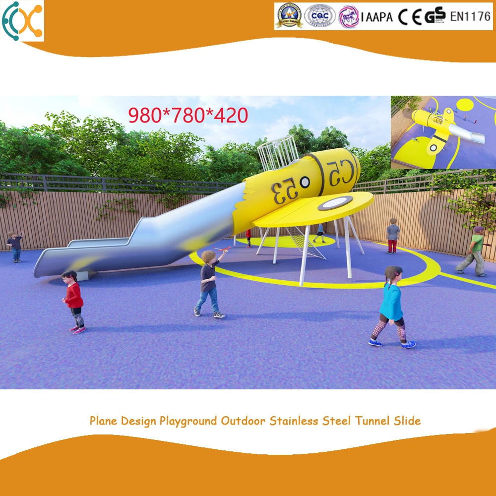 Plane Design Playground Outdoor Stainless Steel Tunnel Slide