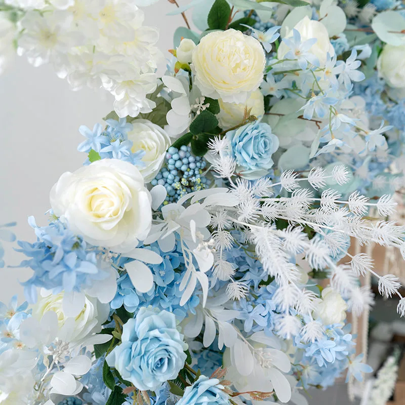 Blue Artificial Flowers Wedding Moon Arch Flower Wedding Decoration