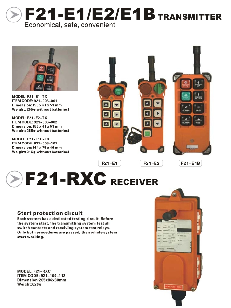 Botões F21-E1b Grua Industrial Controle remoto sem fio para o guindaste eléctrico