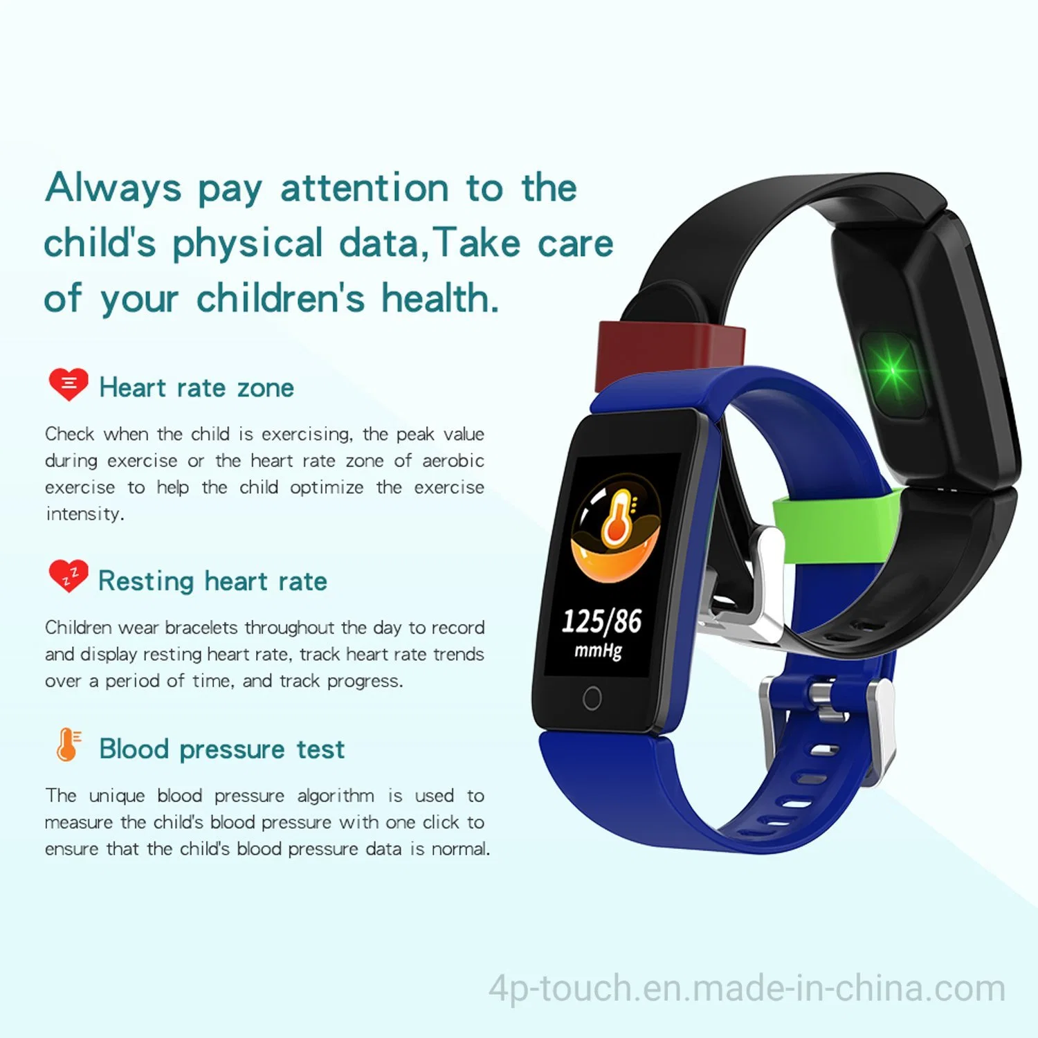 2023 Sport IP68 Waterproof Heart Rate Smartwatch Blood Pressure BT Kids Bracelet T11