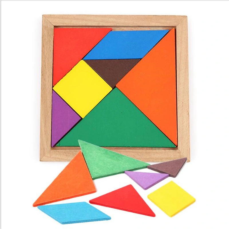 Tangram de madera 7 Piece Puzzle Juego de Puzzle de Color Cuadrado de cerebro Juguetes educativos