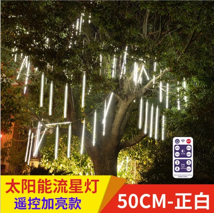 Solar Christmas Meteor Shower Lights Falling Rain Drop Icicle String Lights 10 Tube 50cm for Christmas Holiday Party Home Patio Outdoor Decoration (Blue)