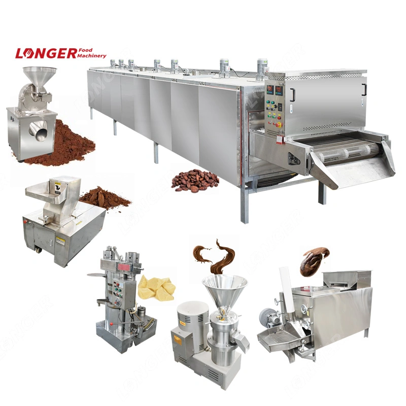 Ligne de production de noix de cacao pour la transformation de la masse de fèves de cacao, de nibs, de pâte, de poudre et de liquide.