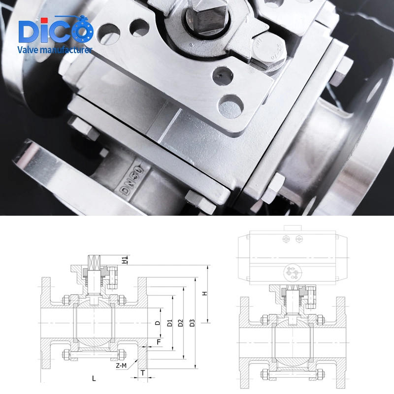 Dico API Stainless Steel SS304/316 3 Way Flange Ball Valve