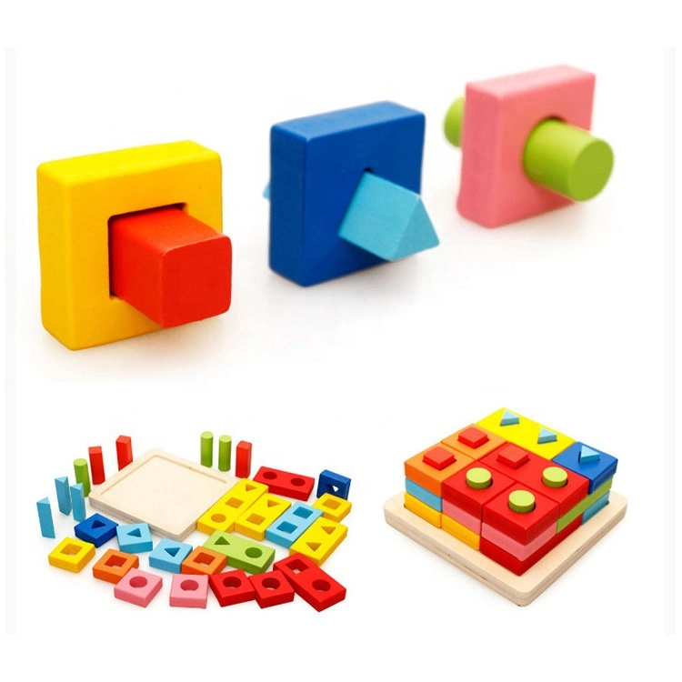 Early Childhood Educational Wisdom Geometric Four Sets of Columns Wooden Building Sorting Block Toys