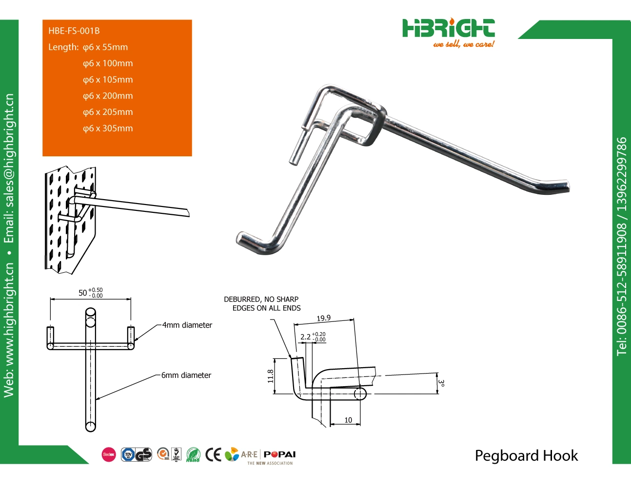 Metal Display Single Prong Slatwall Hook