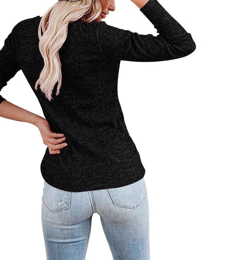 Factory Customized Chest Button Casual Cheapest Woolen Knitwear Long Sleeve T Shirt for Women