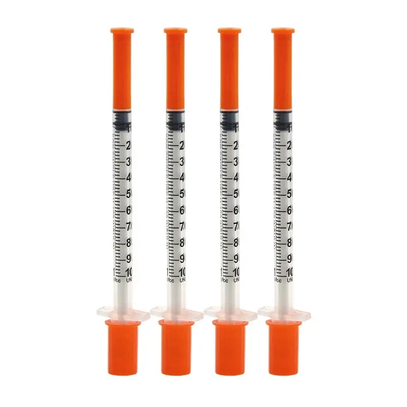 Equipo de hospital desechable médico estéril jeringa de insulina de color 1,0ml con Gorra naranja