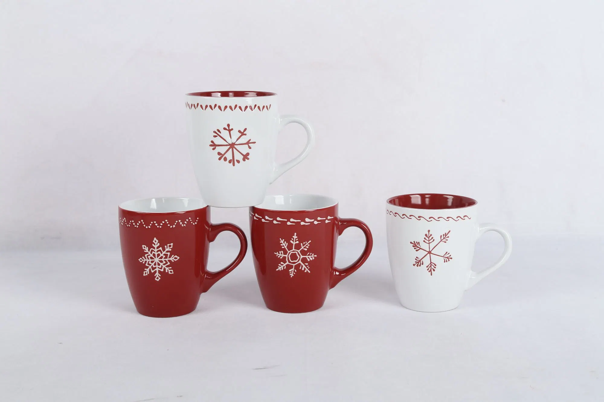 Stoneware Mugs and Bowls with Christmas Snow Dots