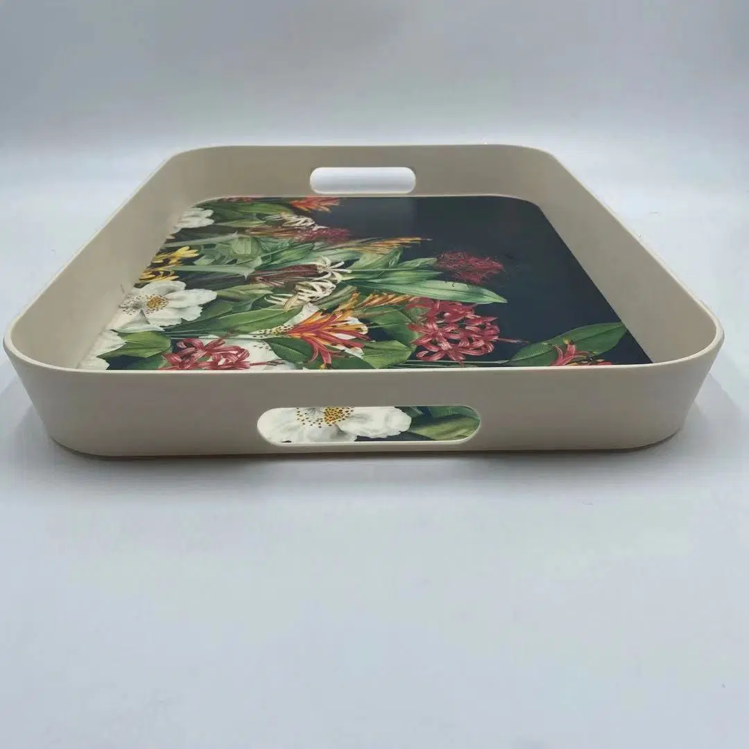 Wholesale/Supplier Bamboo Fiber Melamine Tray Melamine Breakfast Tray with Handle