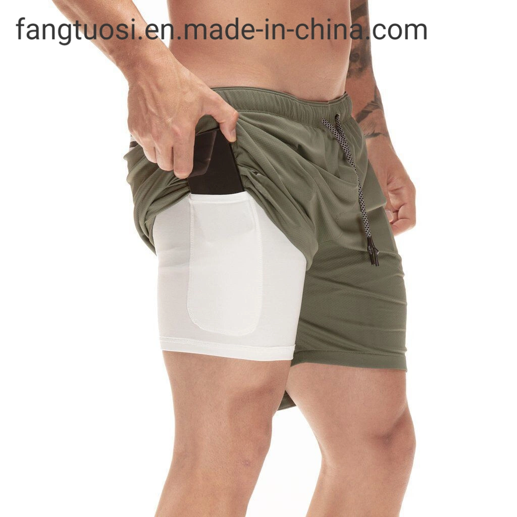 Dropshipping Tarnmuster schnell trocknende 2 in 1 Double Layer Sommer Gym Workout Jogger Jogger Shorts für Herren mit versteckten Taschen