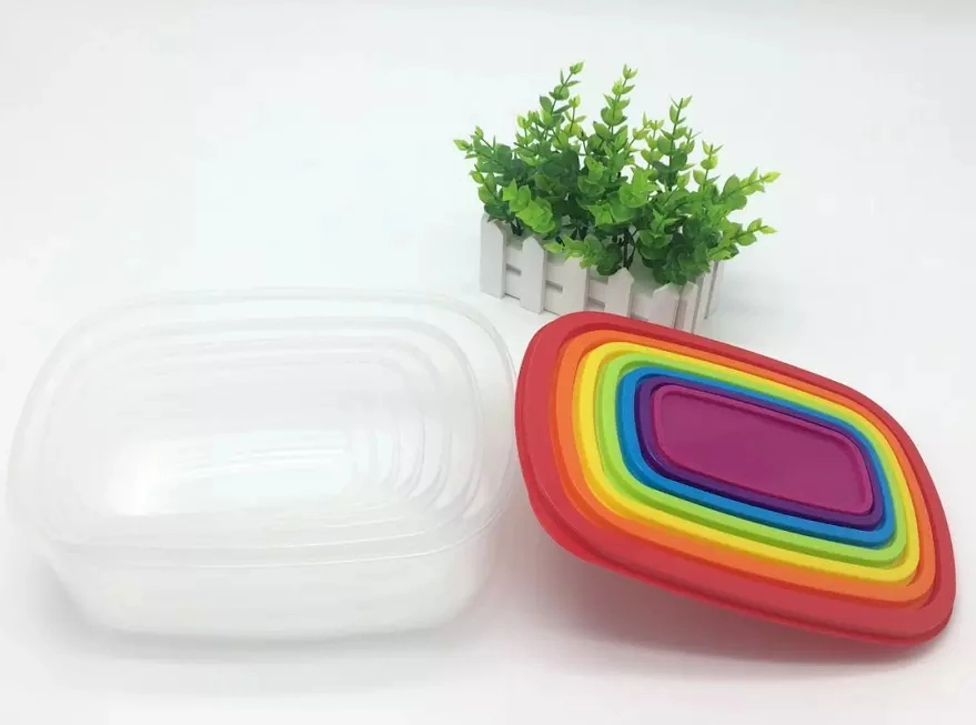7pcs Multi Taille des contenants alimentaires imbriqués de rangement en plastique avec Rainbow couvercles